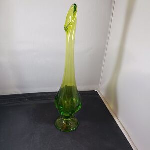 Vintage Viking Swung Vase Avocado Green Glass 6 Petal Base MCM 12"